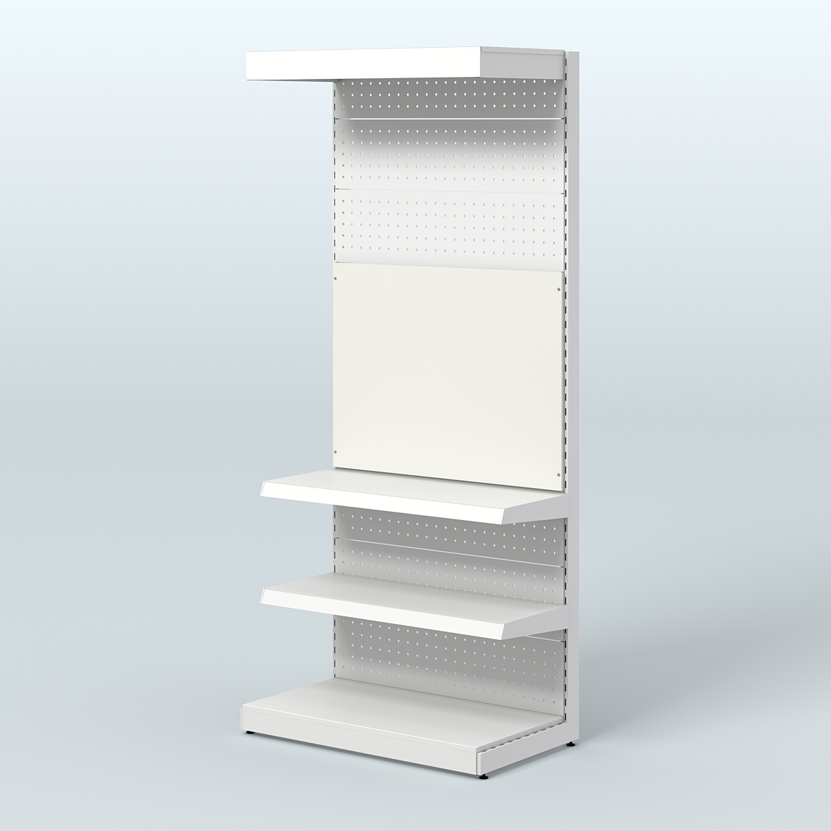 Высокий металлический стеллаж под врезные краны с полками и фризом в магазин разливного пива и рыбы BEER&FISH-МС-2400-2 Белый