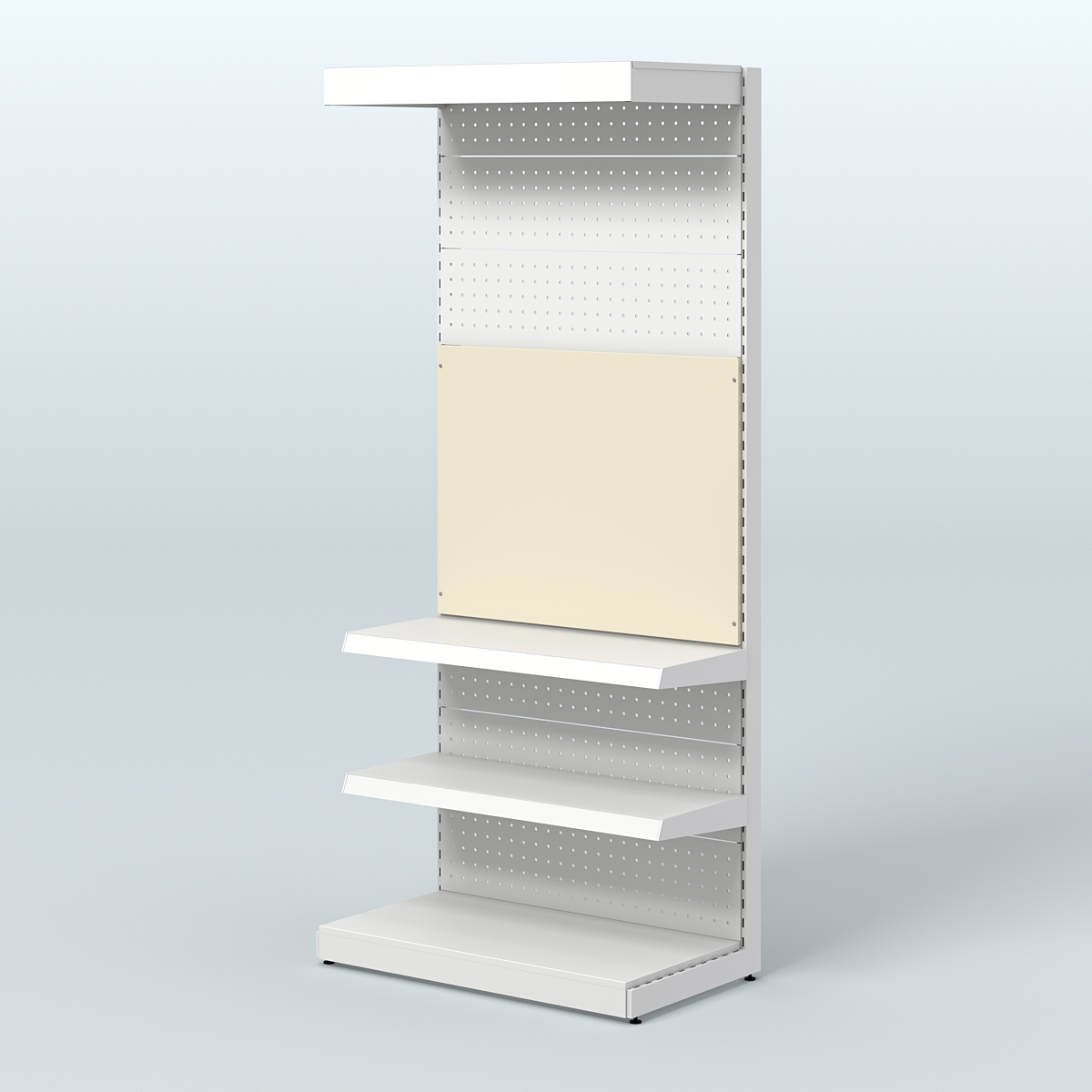 Высокий металлический стеллаж под врезные краны с полками и фризом в магазин разливного пива и рыбы BEER&FISH-МС-2400-2 Крем Вайс