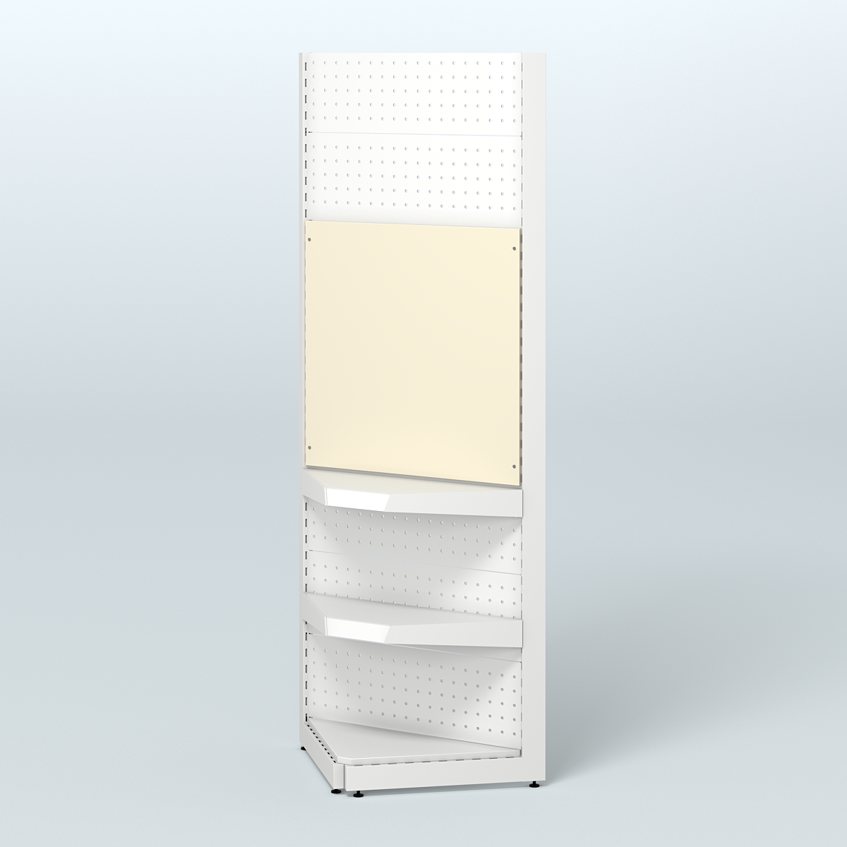 Угловой металлический стеллаж под врезные краны с двумя полками для магазина разливного пива и рыбы BEER&FISH-УМС-2150-1 Крем Вайс