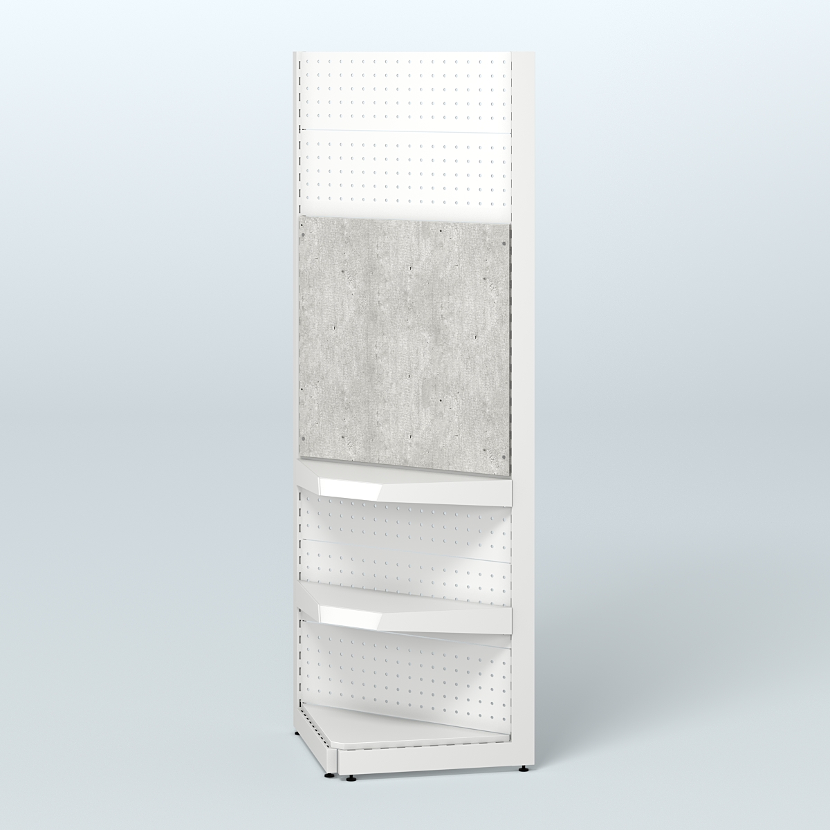 Угловой металлический стеллаж под врезные краны с двумя полками для магазина разливного пива и рыбы BEER&FISH-УМС-2150-1 Метрополитан Грей