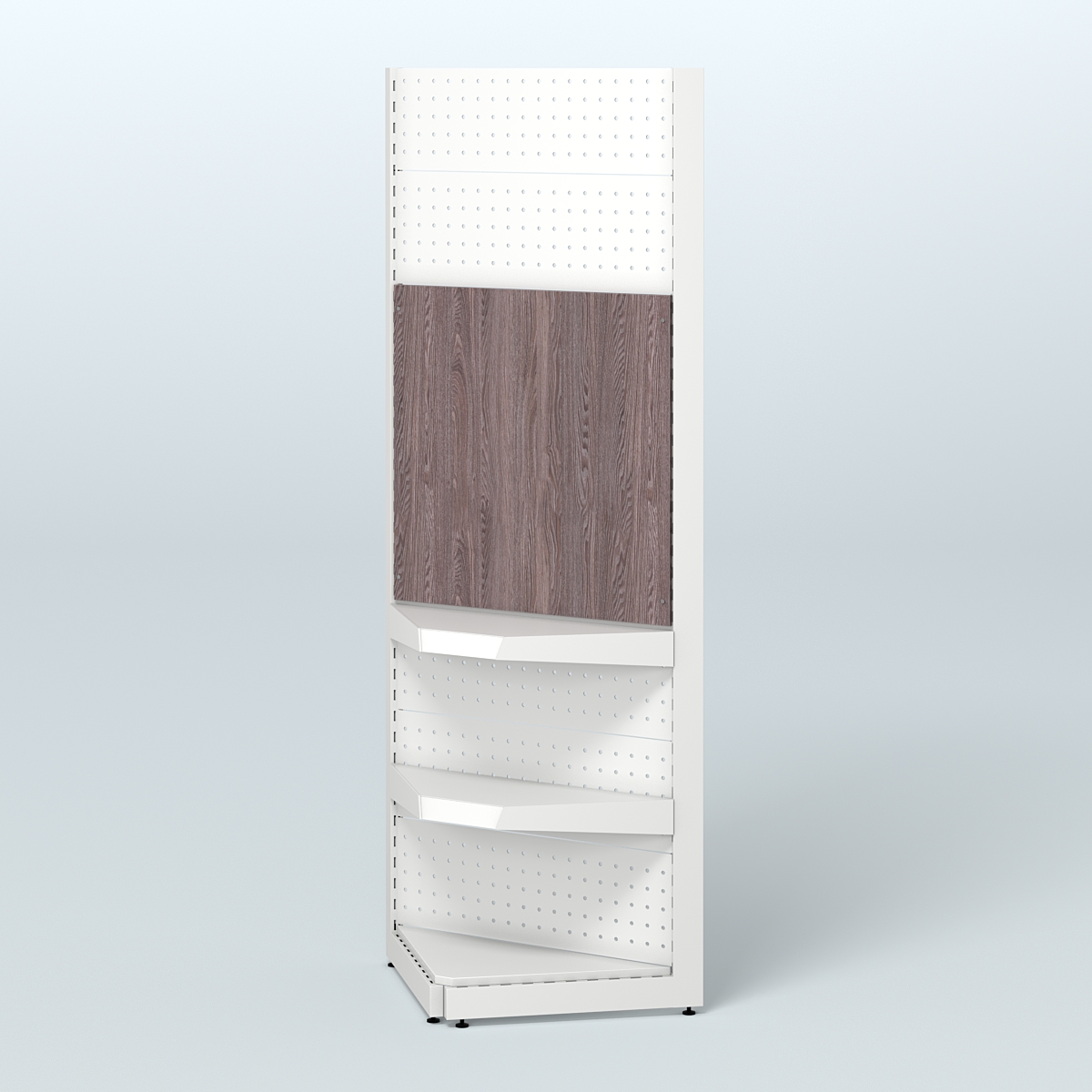 Угловой металлический стеллаж под врезные краны с двумя полками для магазина разливного пива и рыбы BEER&FISH-УМС-2150-1 Ясень Анкор темный