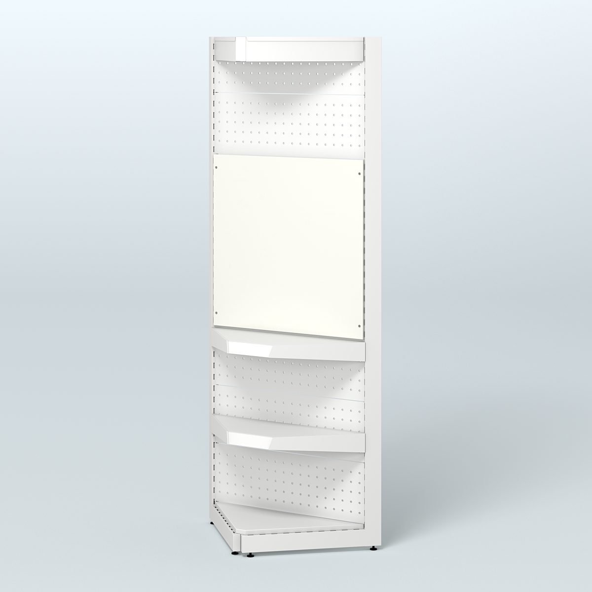 Угловой металлический стеллаж под врезные краны с верхним фризом для магазина разливного пива и рыбы BEER&FISH-УМС-2150-2 Белый