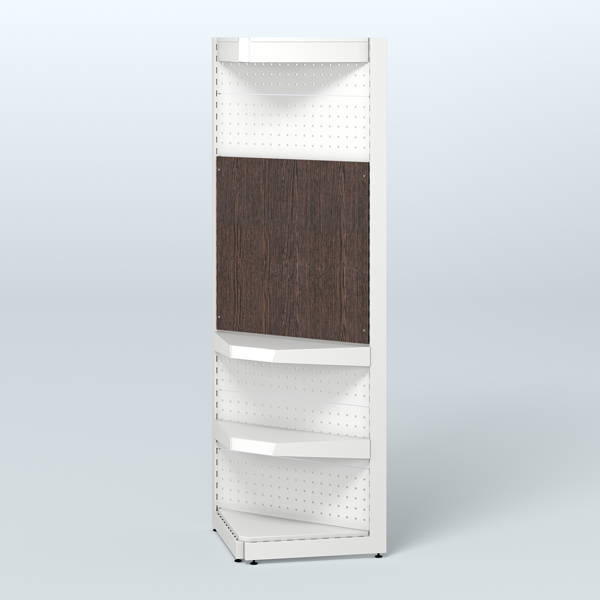 Угловой металлический стеллаж под врезные краны с верхним фризом для магазина разливного пива и рыбы BEER&FISH-УМС-2150-2 Дуб Венге