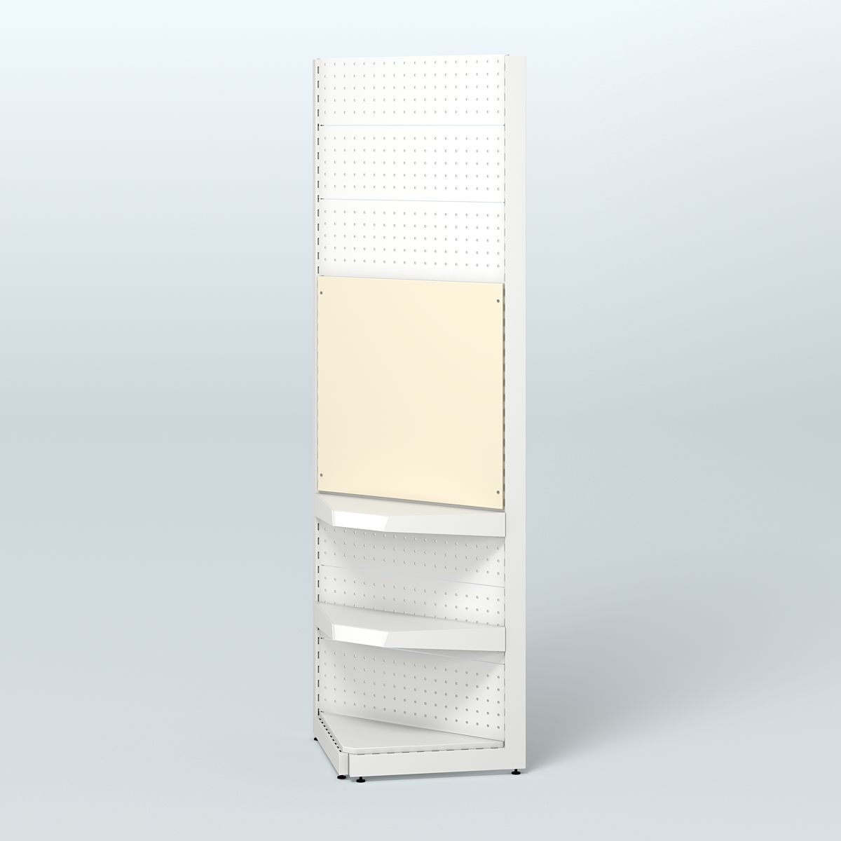 Высокий угловой металлический стеллаж под врезные краны для размещения в магазине разливного пива и рыбы BEER&FISH-УМС-2400-1 Крем Вайс