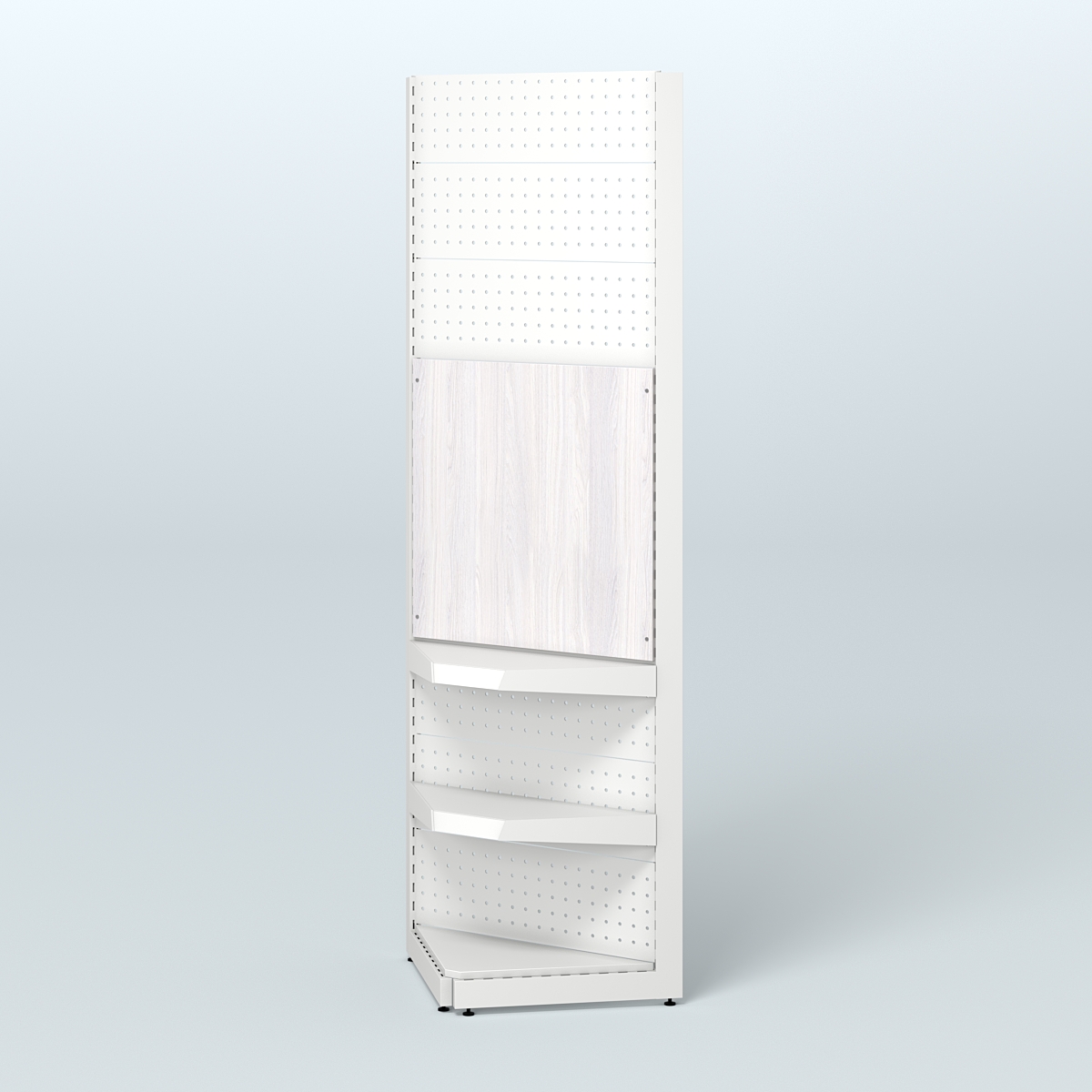 Высокий угловой металлический стеллаж под врезные краны для размещения в магазине разливного пива и рыбы BEER&FISH-УМС-2400-1 Ясень Анкор светлый