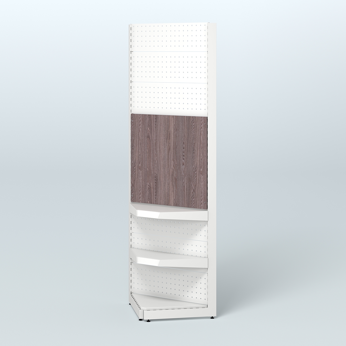 Высокий угловой металлический стеллаж под врезные краны для размещения в магазине разливного пива и рыбы BEER&FISH-УМС-2400-1 Ясень Анкор темный