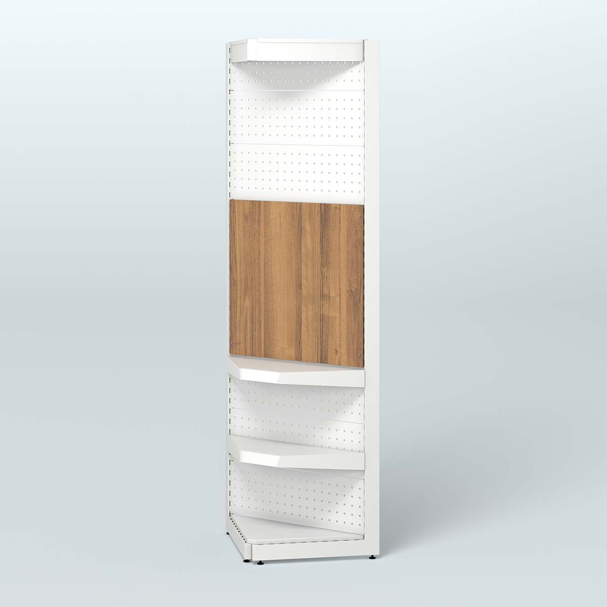 Высокий угловой металлический стеллаж под врезные краны с крышей для продажи разливного пива и рыбы BEER&FISH-УМС-2400-2 Орех