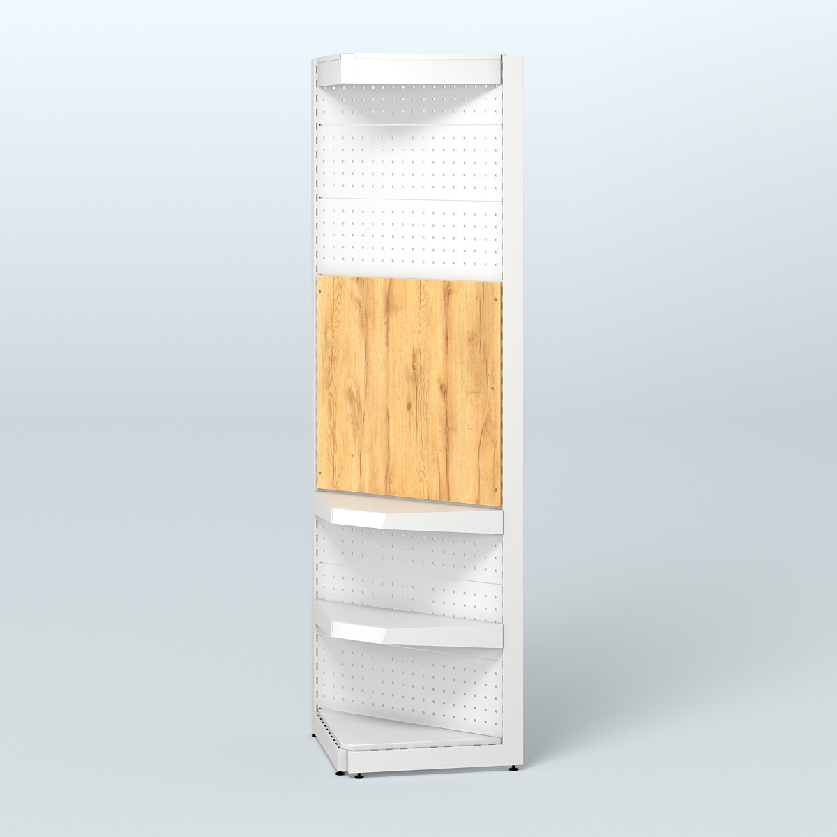 Высокий угловой металлический стеллаж под врезные краны с крышей для продажи разливного пива и рыбы BEER&FISH-УМС-2400-2 Дуб Золотистый