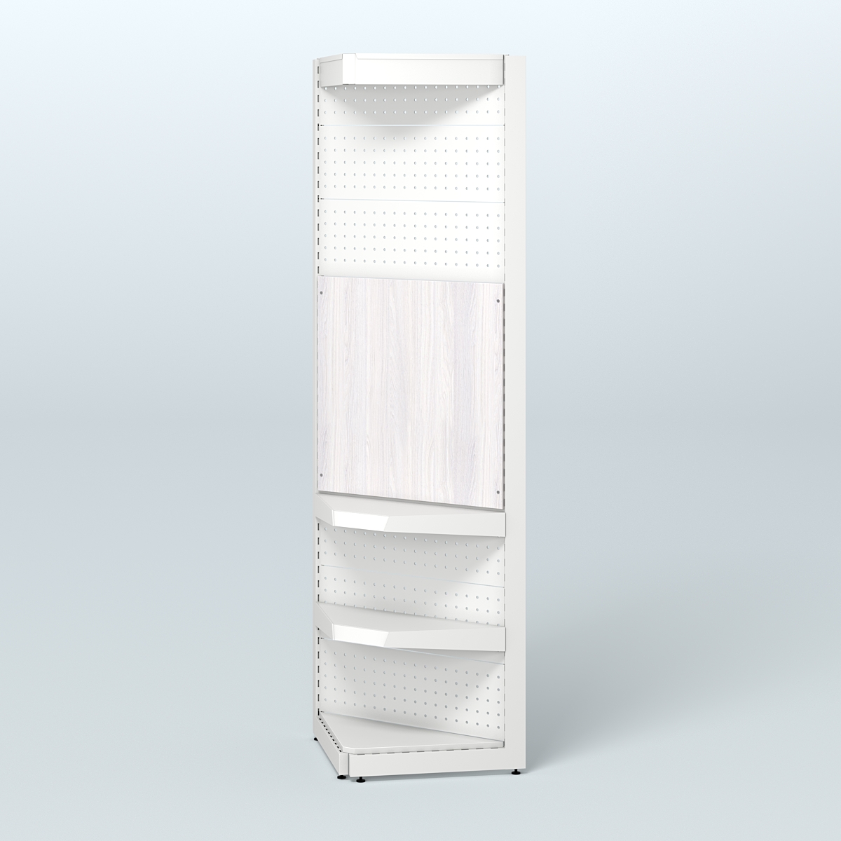 Высокий угловой металлический стеллаж под врезные краны с крышей для продажи разливного пива и рыбы BEER&FISH-УМС-2400-2 Ясень Анкор светлый