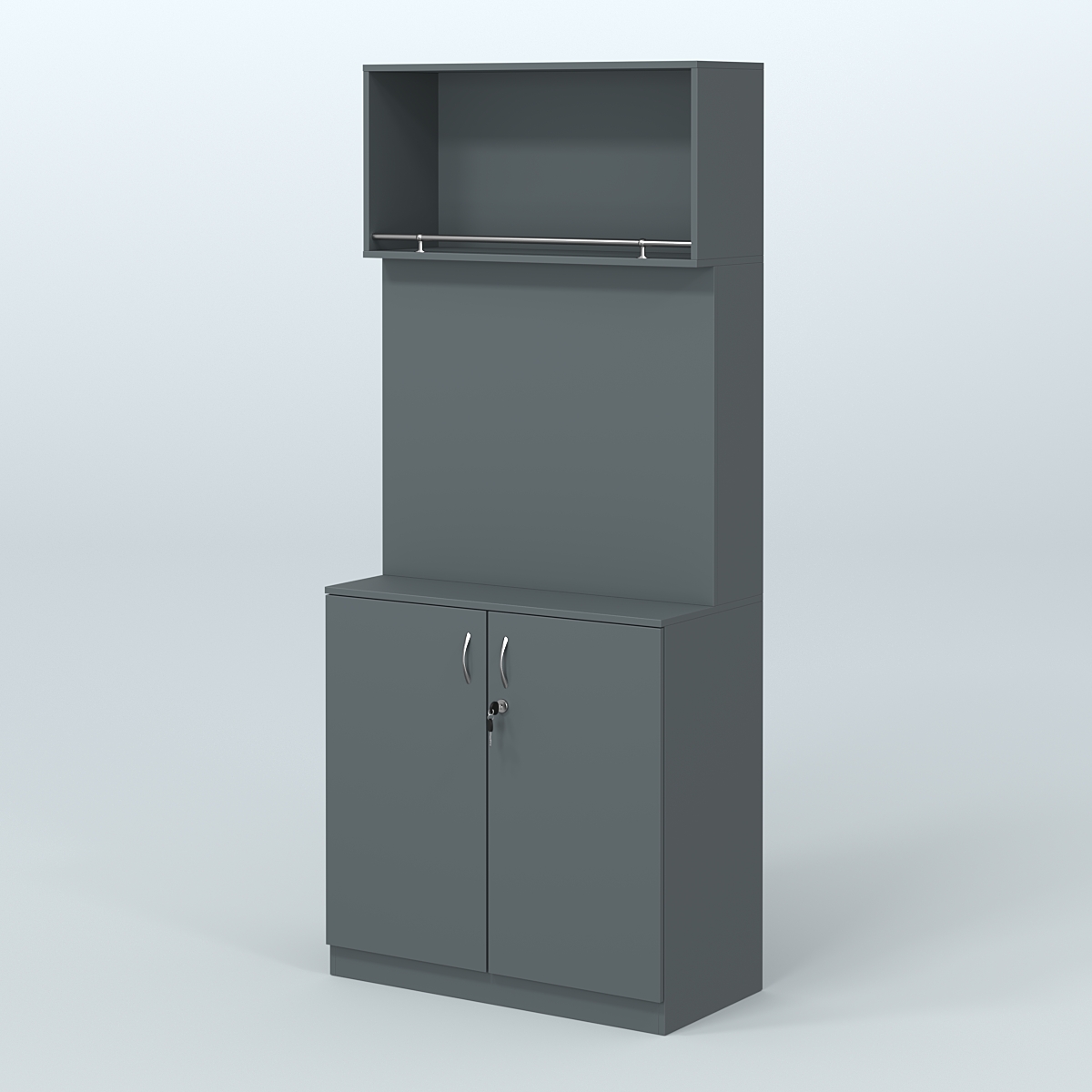 Специализи- рованный стеллаж с дверками из ДСП под врезные краны в магазин разливного пива и рыбы BEER&FISH-СПД-02 Темно-Серый