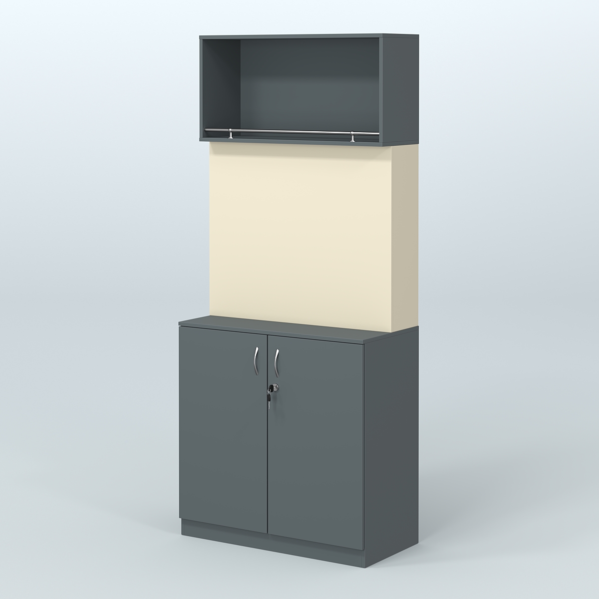 Специализи- рованный стеллаж с дверками из ДСП под врезные краны в магазин разливного пива и рыбы BEER&FISH-СПД-02 Темно-серый и Крем Вайс U2601-U2236