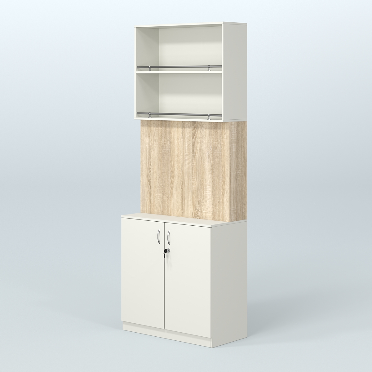 Высокий специализи- рованный стеллаж из ДСП под врезные краны с накопителем для магазина разливного пива и рыбы BEER&FISH-СПД-04 Белый + Дуб Сонома