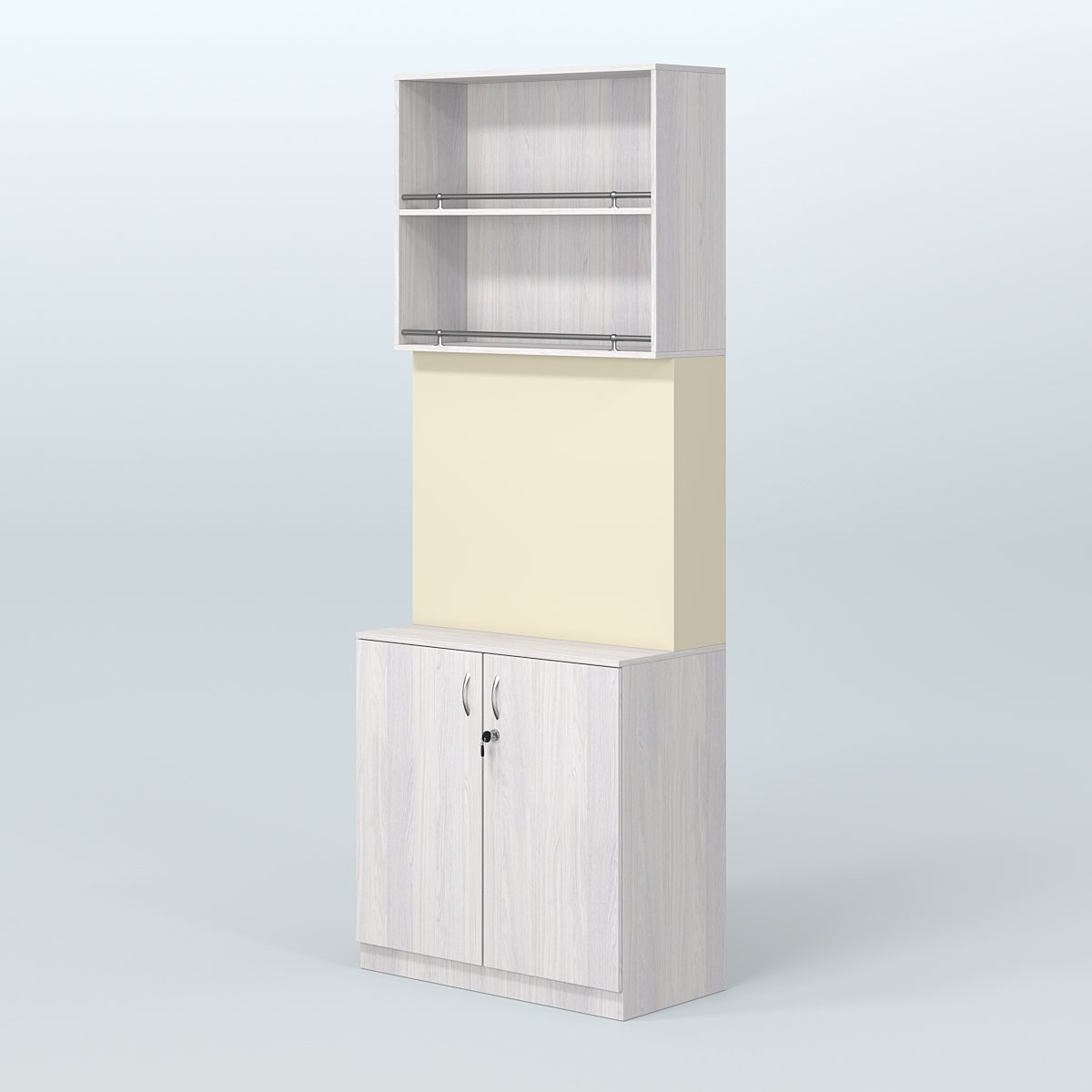 Высокий специализи- рованный стеллаж из ДСП под врезные краны с накопителем для магазина разливного пива и рыбы BEER&FISH-СПД-04 Ясень Анкор светлый и Крем Вайс