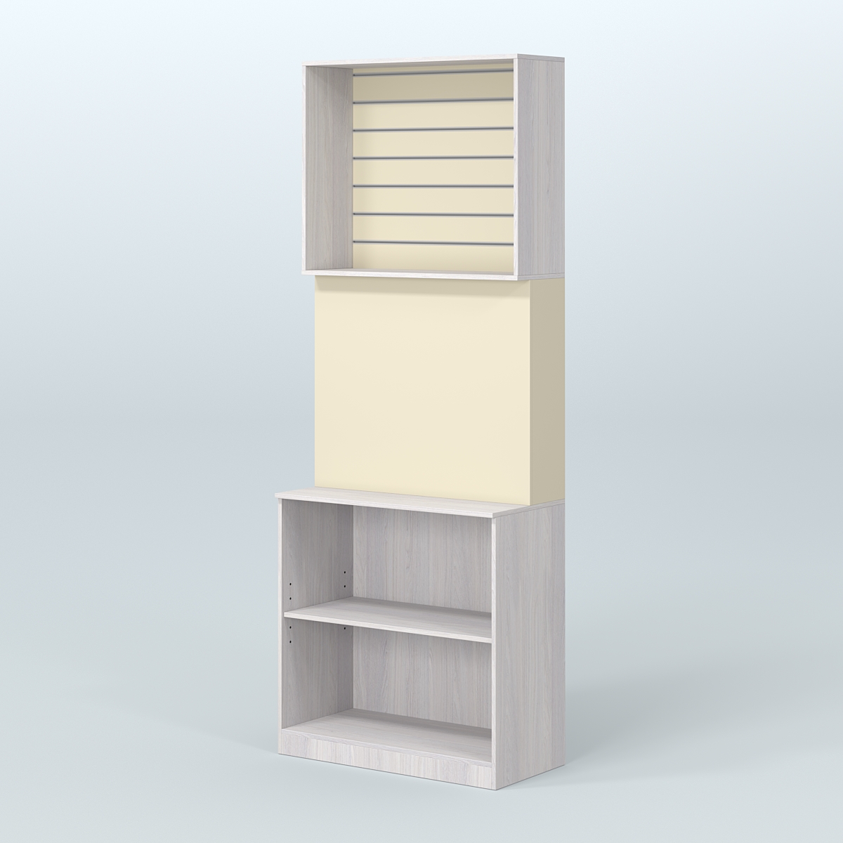 Высокий специализи- рованный стеллаж из ДСП под врезные краны с экономпанелью для продажи разливного пива и рыбы BEER&FISH-СПД-05 Ясень Анкор светлый и Крем Вайс