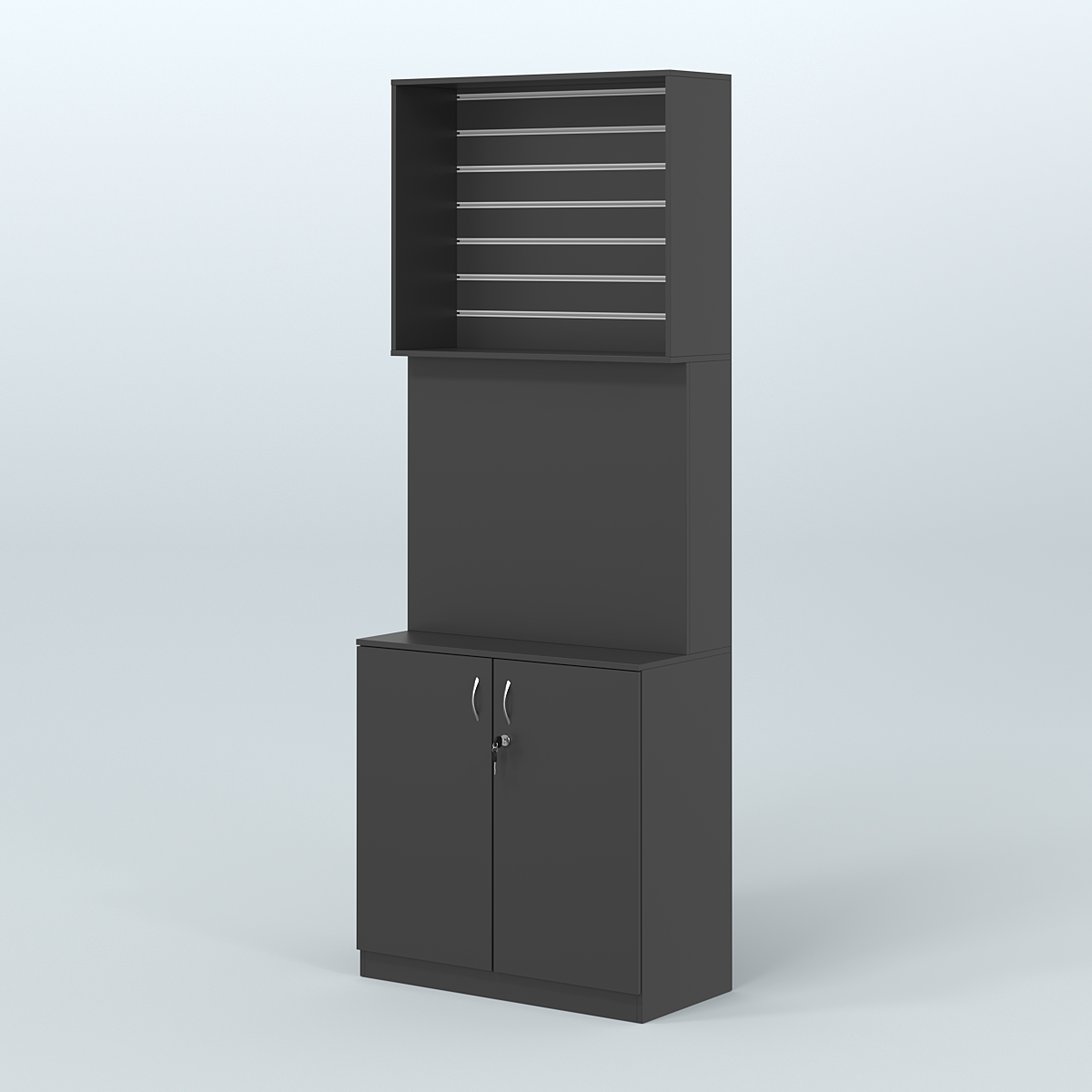 Высокий специализи- рованный стеллаж из ДСП с панелью под врезные краны и закрытым накопителем для магазина разливного пива и рыбы BEER&FISH-СПД-06 Черный