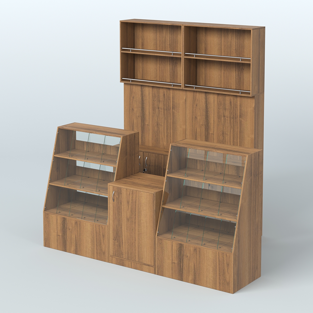 Комплект торговой мебели малый из ДСП для магазина разливного пива и рыбы BEER&FISH-КТМП-Д01 Орех