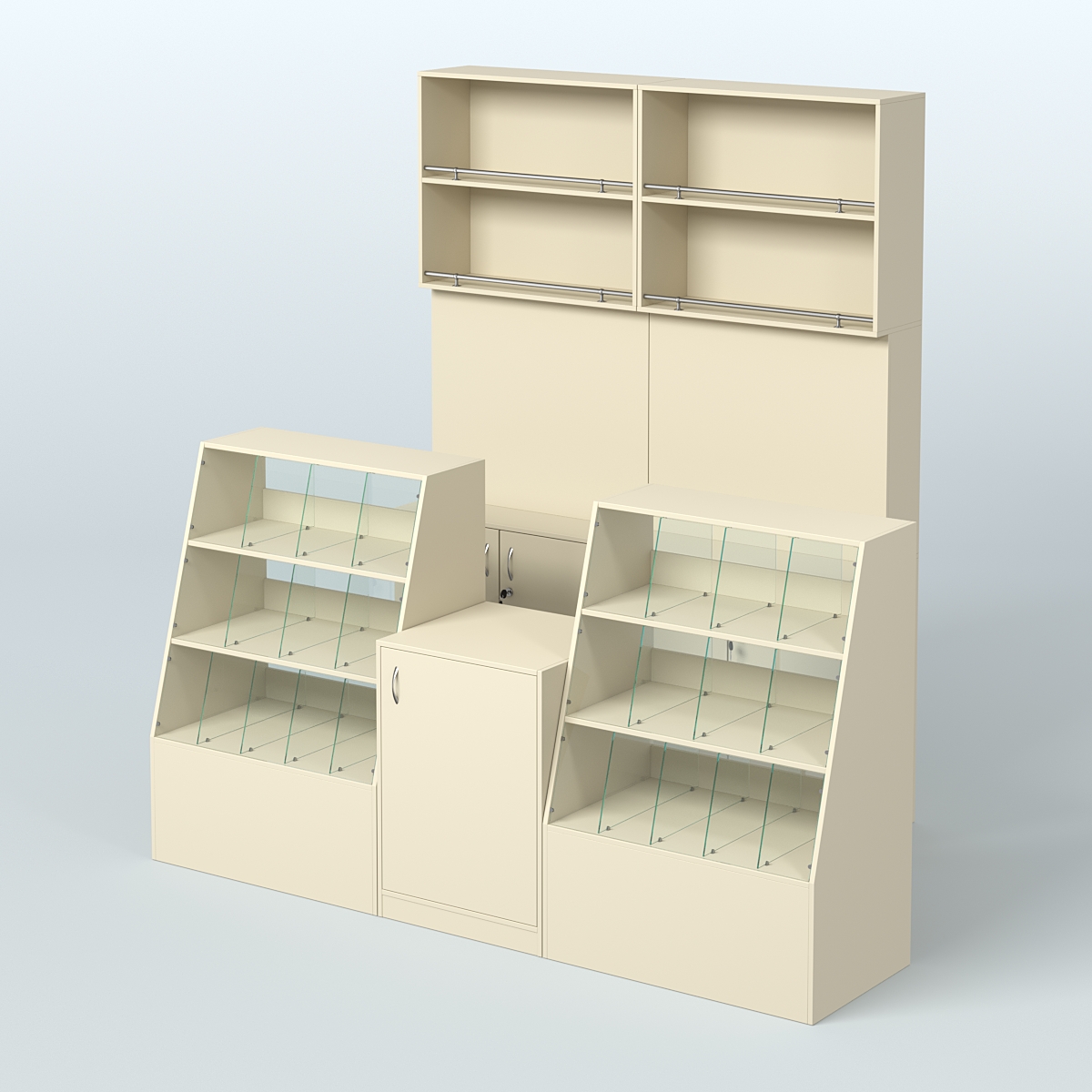 Комплект торговой мебели малый из ДСП для магазина разливного пива и рыбы BEER&FISH-КТМП-Д01 Крем Вайс