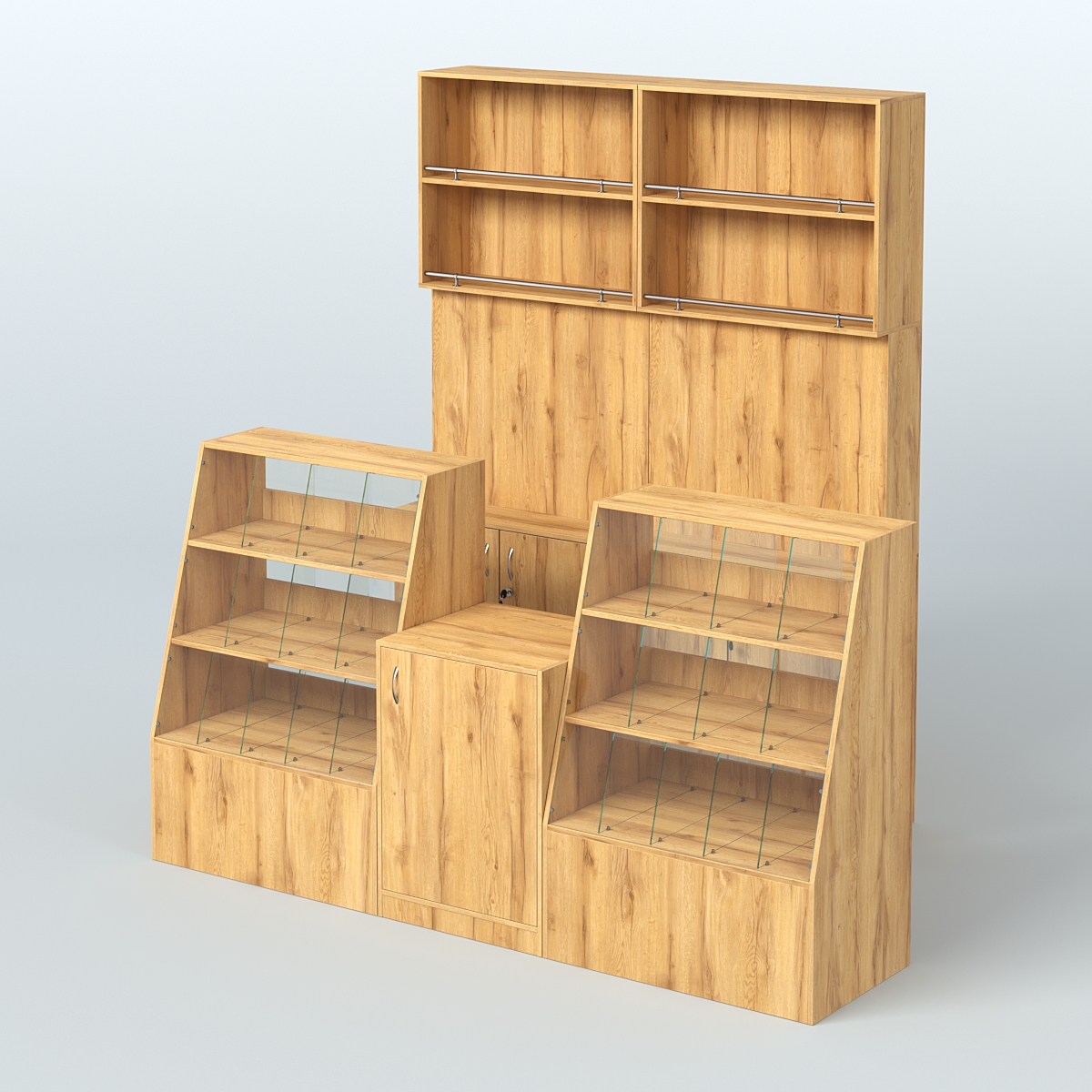 Комплект торговой мебели малый из ДСП для магазина разливного пива и рыбы BEER&FISH-КТМП-Д01 Дуб Золотистый