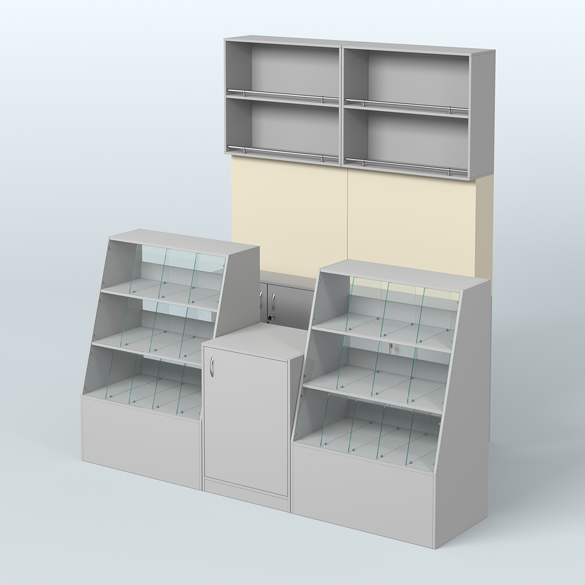 Комплект торговой мебели малый из ДСП для магазина разливного пива и рыбы BEER&FISH-КТМП-Д01 Серый + Крем Вайс