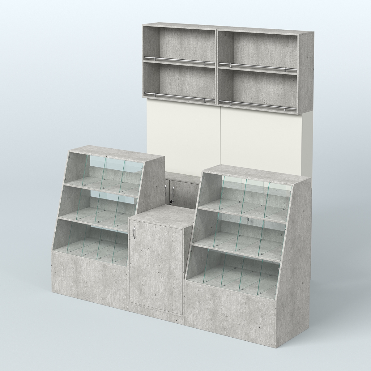 Комплект торговой мебели малый из ДСП для магазина разливного пива и рыбы BEER&FISH-КТМП-Д01 Метрополитан Грей + Белый