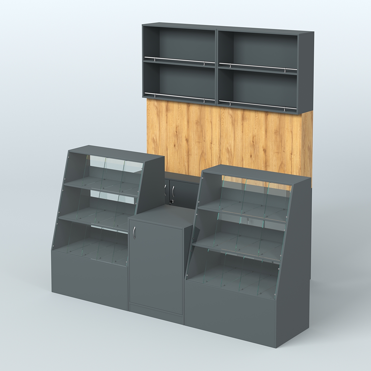 Комплект торговой мебели малый из ДСП для магазина разливного пива и рыбы BEER&FISH-КТМП-Д01 Темно-Серый  + Дуб Золотистый