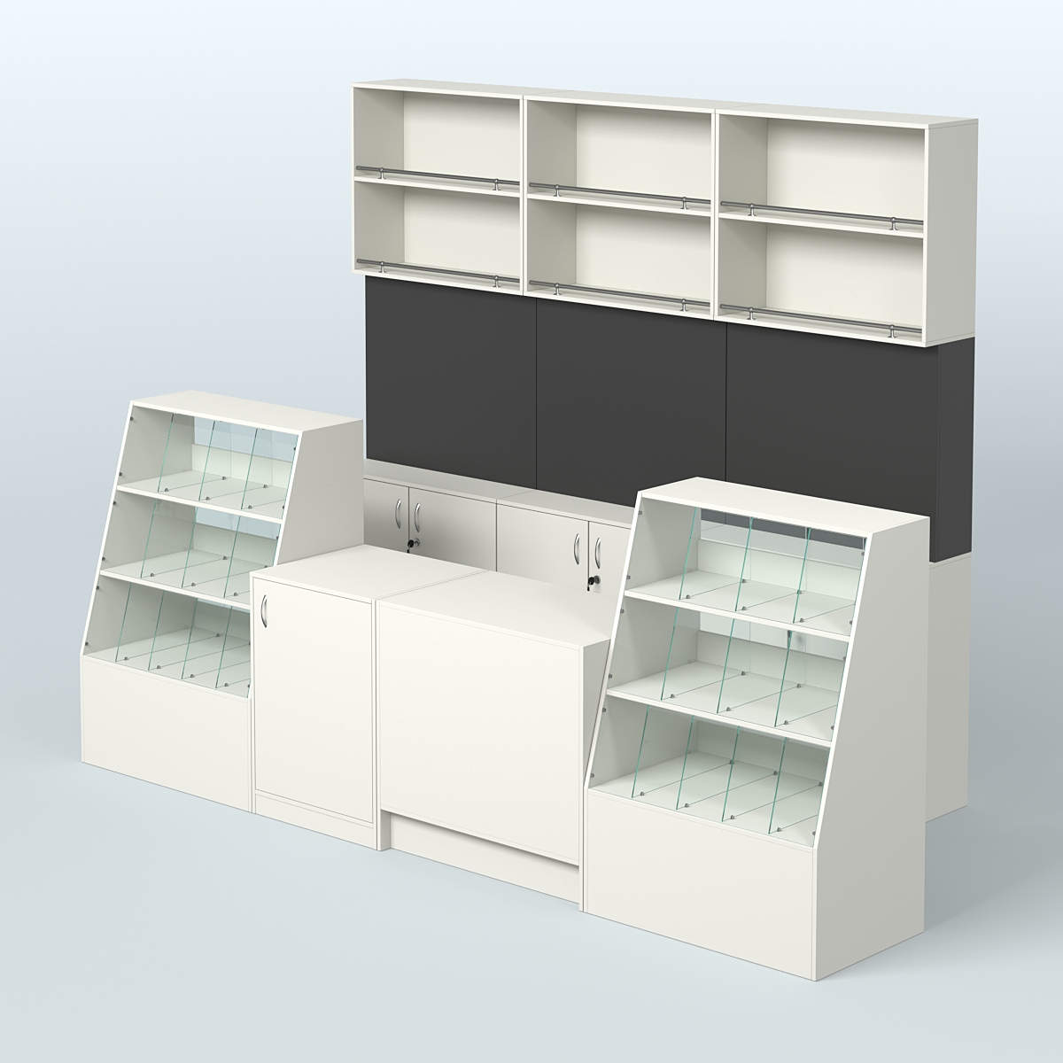 Комплект торговой мебели с высокими стеллажами из ДСП для магазина разливного пива и рыбы BEER&FISH-КТМП-Д02 Белый и Черный