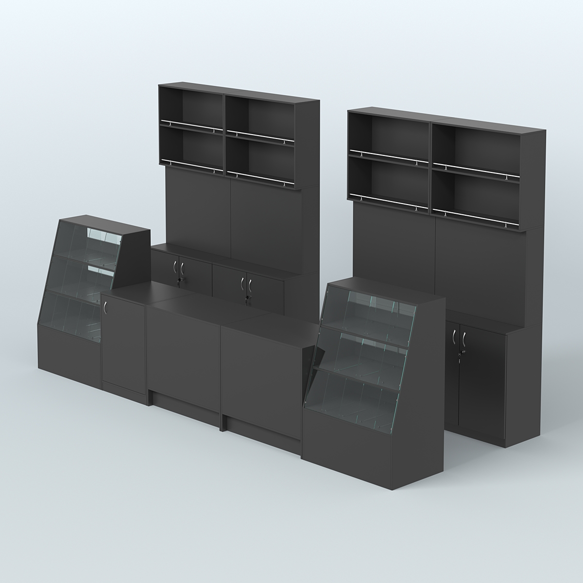 Комплект торговой мебели с прилавками из ДСП для оборудования магазина разливного пива и рыбы BEER&FISH-КТМП-Д03 Черный