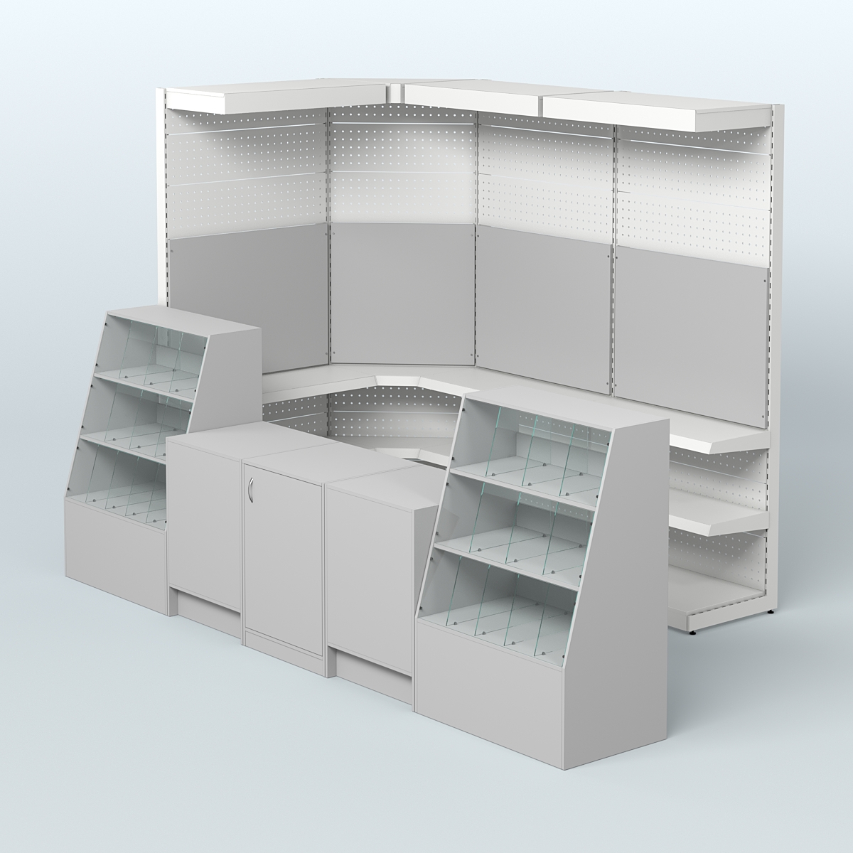 Комплект торговой мебели с металлическими стеллажами для магазина разливного пива и рыбы BEER&FISH-КТМП-М01 Серый