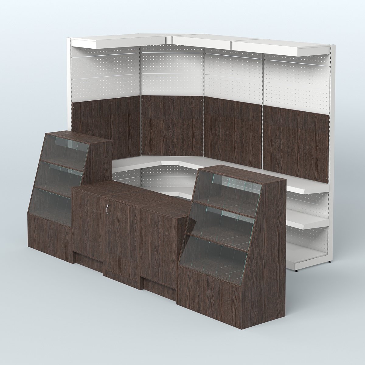 Комплект торговой мебели с металлическими стеллажами для магазина разливного пива и рыбы BEER&FISH-КТМП-М01 Дуб Венге