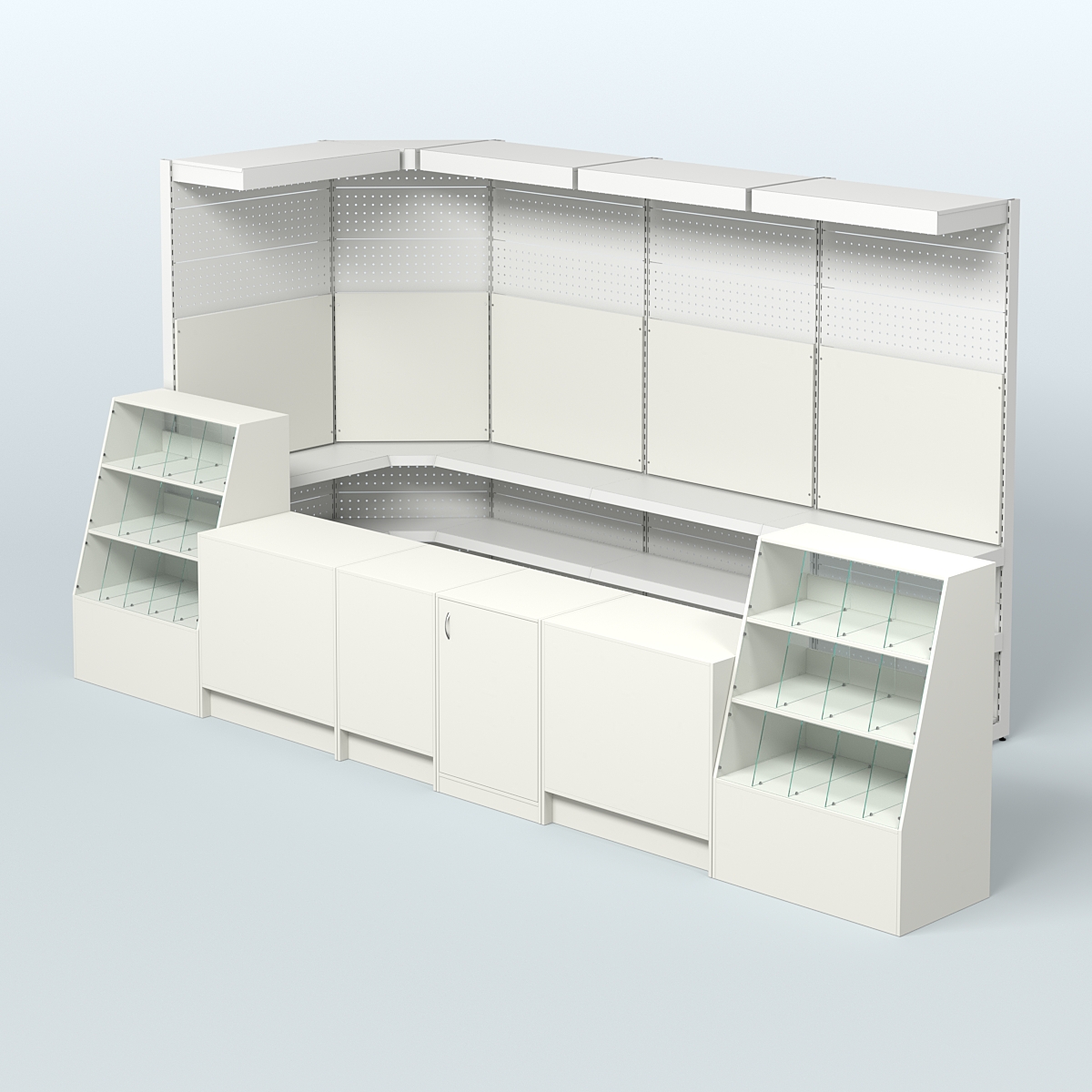 Комплект торговой мебели с врезными кранами для большого магазина разливного пива и рыбы BEER&FISH-КТМП-М02 Белый