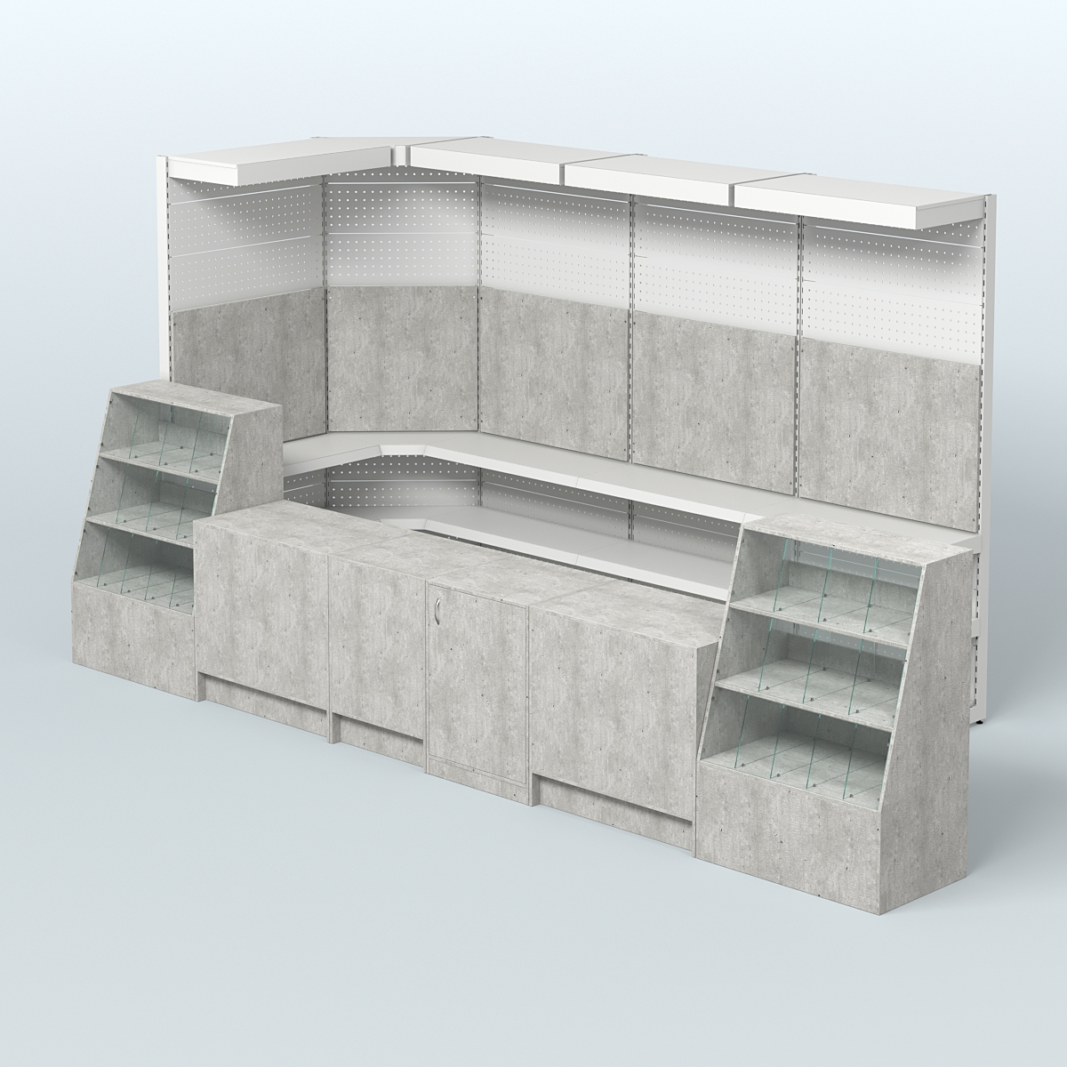 Комплект торговой мебели с врезными кранами для большого магазина разливного пива и рыбы BEER&FISH-КТМП-М02 Метрополитан Грей
