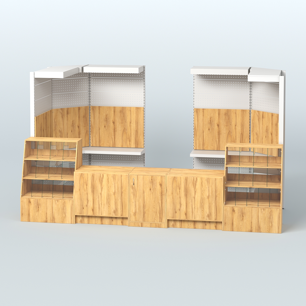 Комплект торговой мебели пристенный в магазин разливного пива и рыбы BEER&FISH-КТМП-М03 Дуб Золотистый