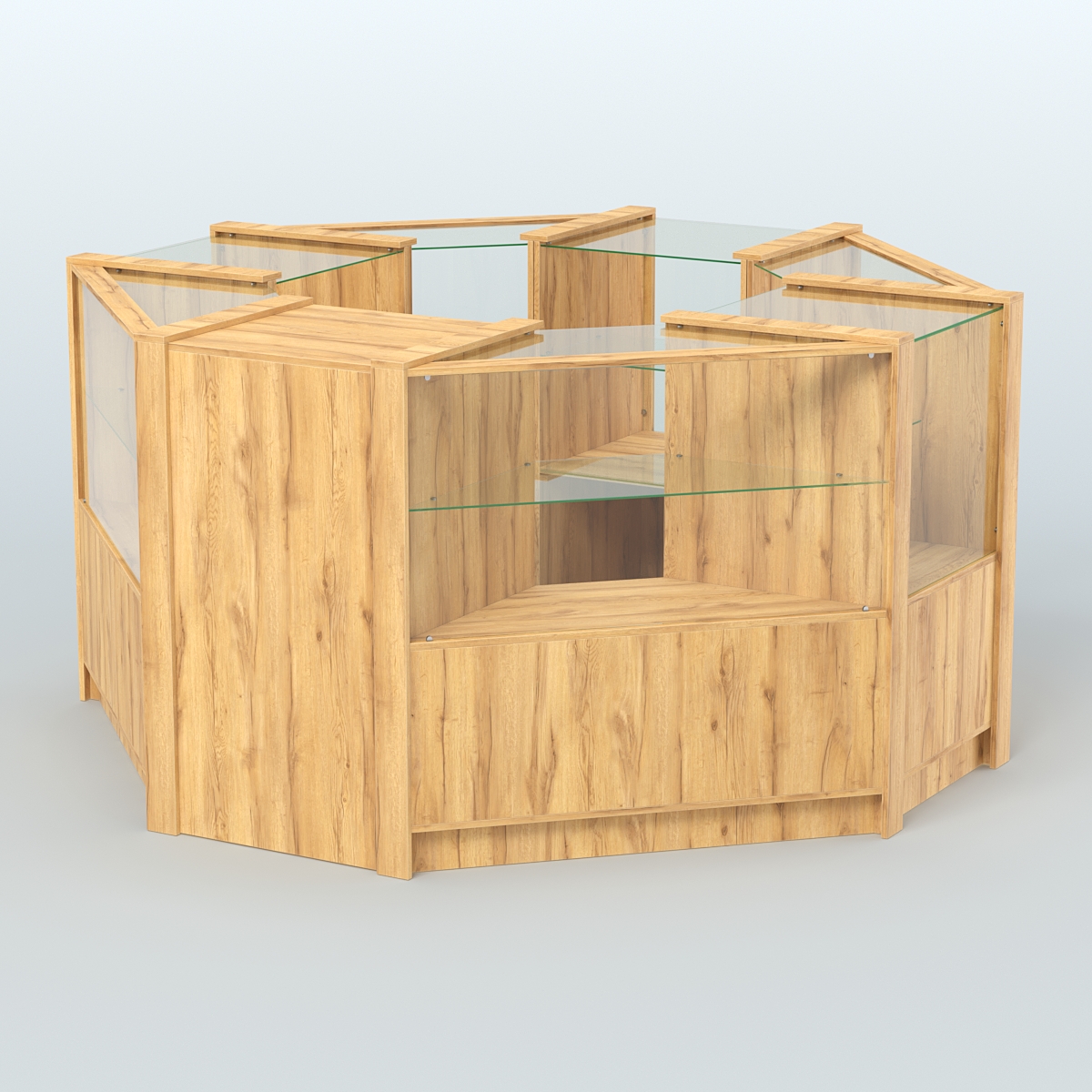 Торговый островок в стиле ЛОФТ с одним рядом прозрачных полок №2 (4,72 кв.м) Дуб Золотистый