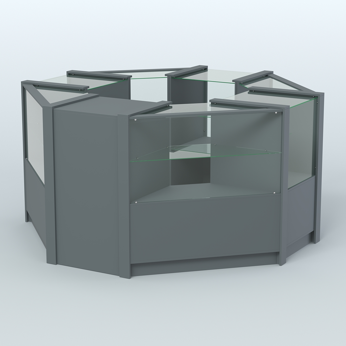 Торговый островок в стиле ЛОФТ с одним рядом прозрачных полок №2 (4,72 кв.м) Темно-Серый