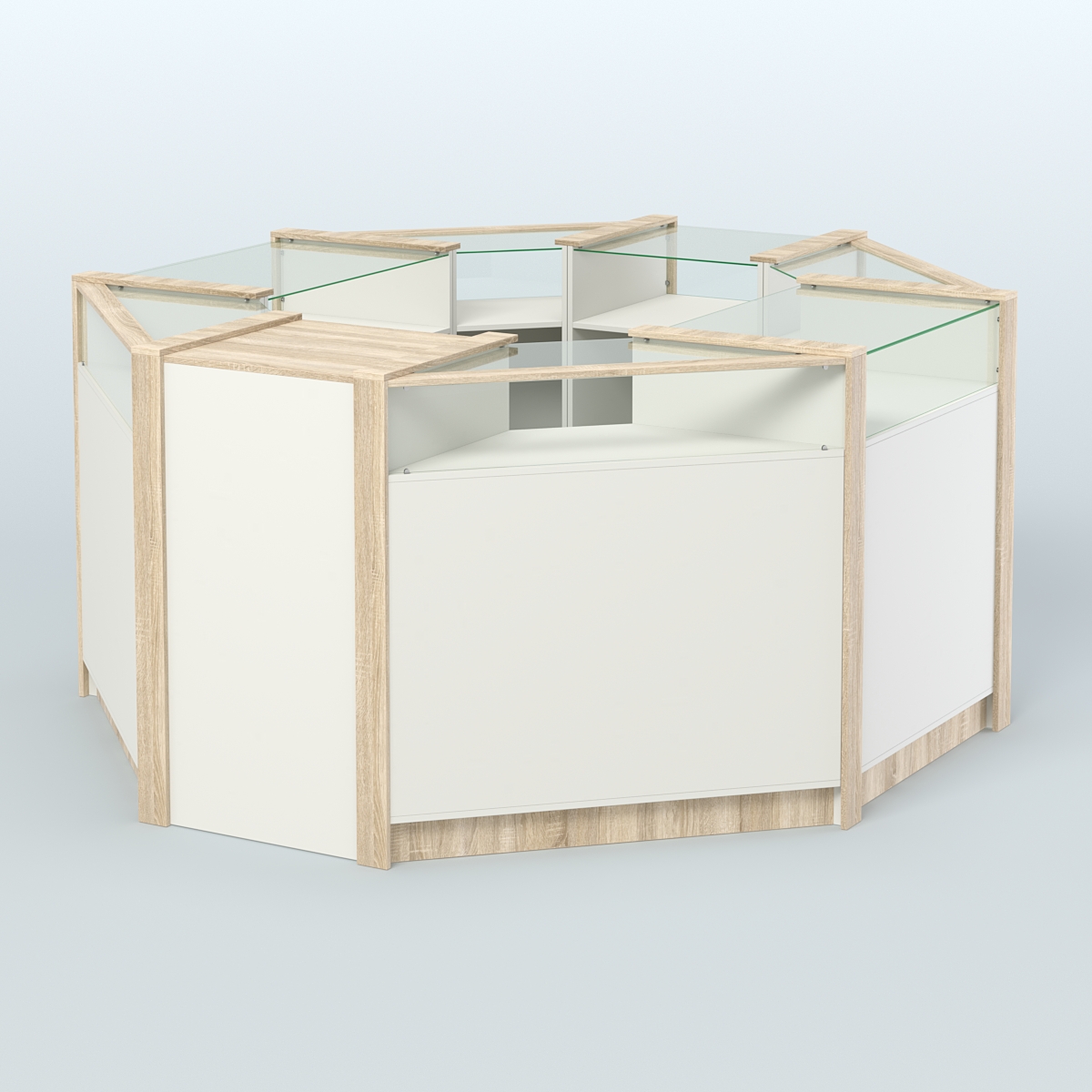 Торговый островок в стиле ЛОФТ с выкатным модулем №4 (5,38 кв.м) Белый + Дуб Сонома