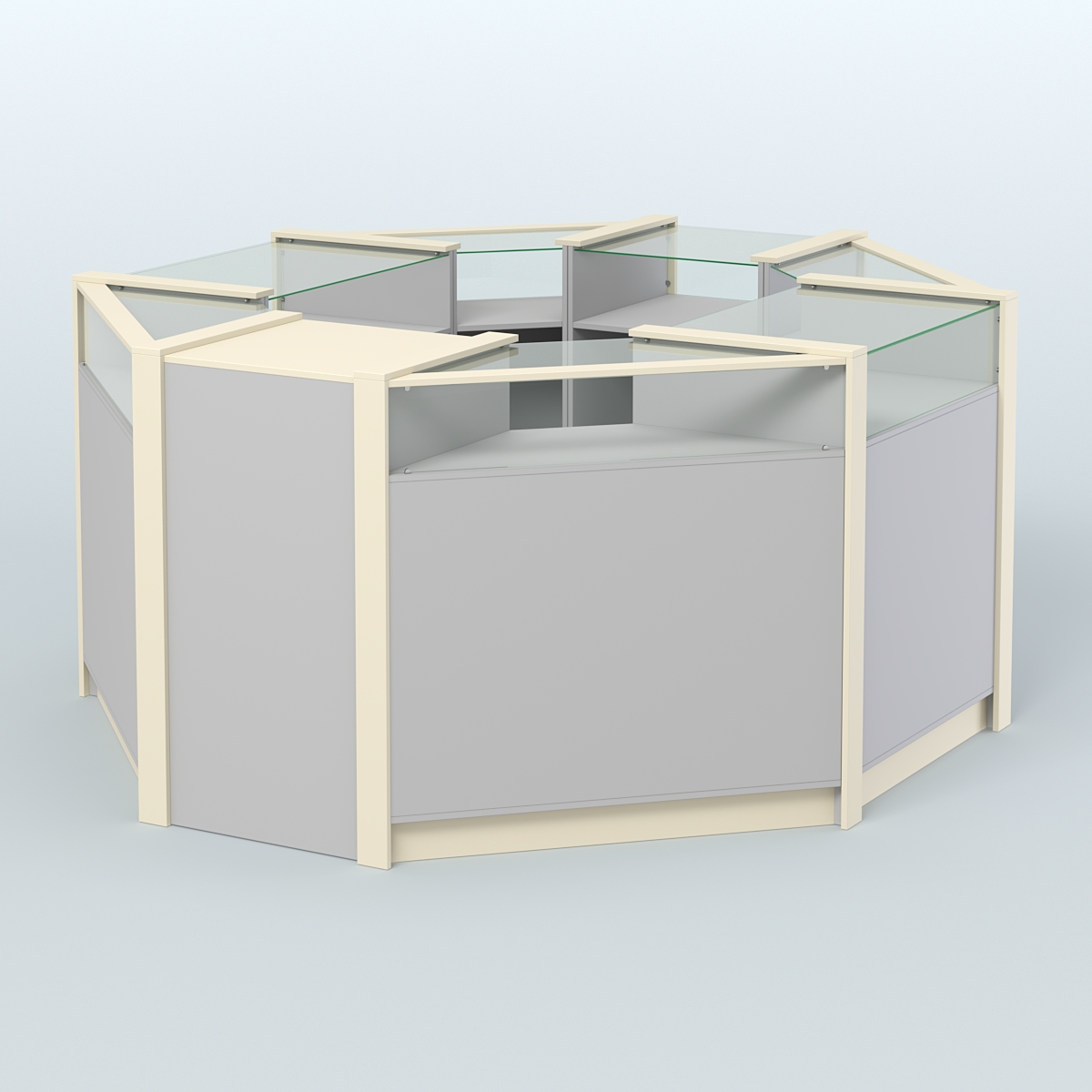 Торговый островок в стиле ЛОФТ с выкатным модулем №4 (5,38 кв.м) Серый + Крем Вайс