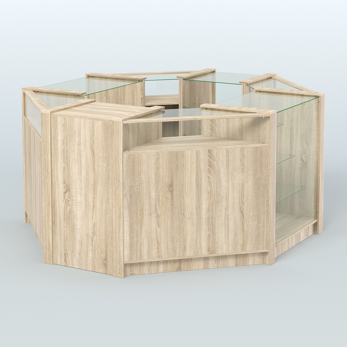 Торговый островок из стекла и ДСП в стиле ЛОФТ №6 (5,38 кв.м) Дуб Сонома