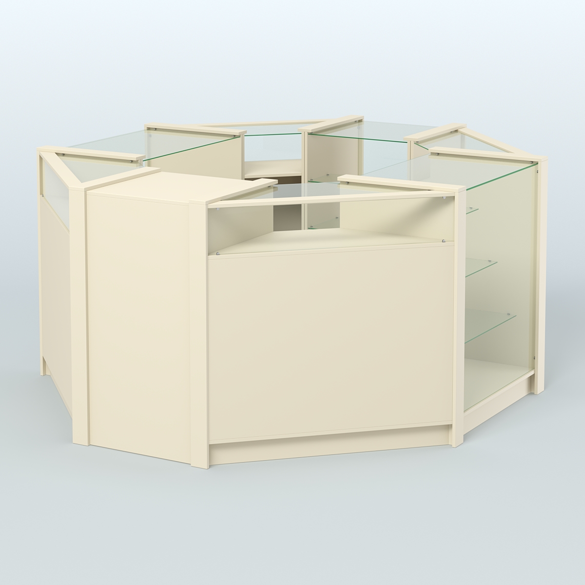 Торговый островок из стекла и ДСП в стиле ЛОФТ №6 (5,38 кв.м) Крем Вайс