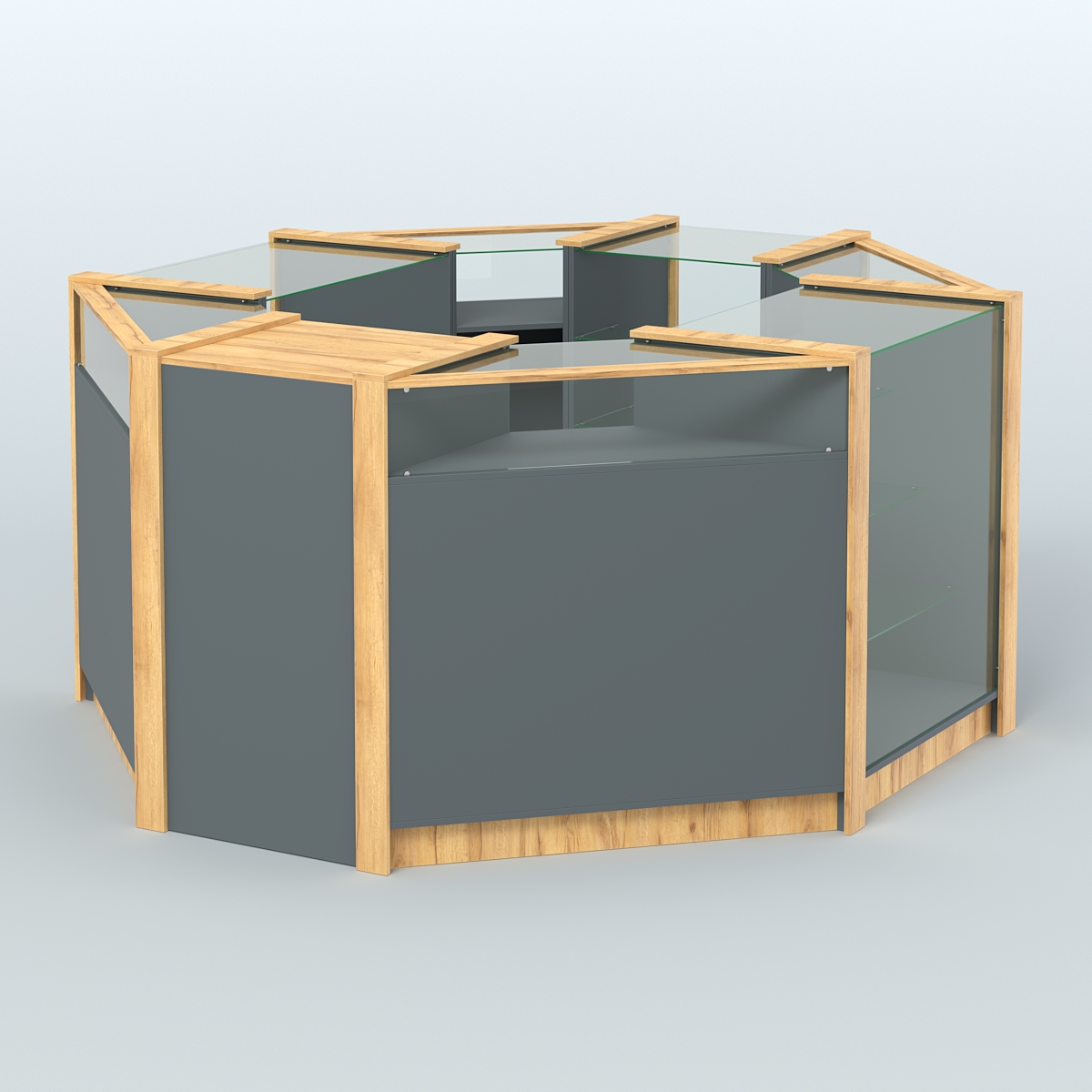 Торговый островок из стекла и ДСП в стиле ЛОФТ №6 (5,38 кв.м) Темно-Серый  + Дуб Золотистый