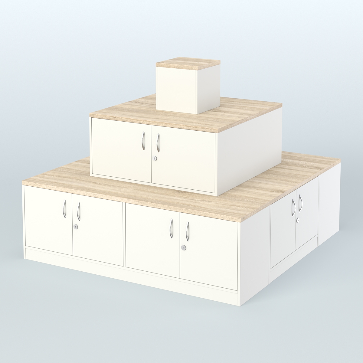 Островок-пирамида с накопителями для торговых центров №2 Белый + Дуб Сонома