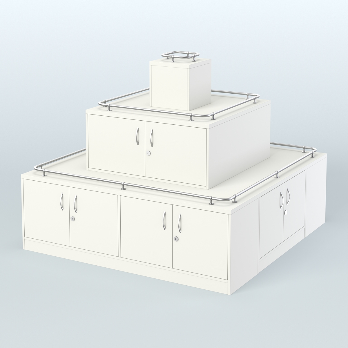 Островок-пирамида с ящиками и ограничителями полок для торговых центров №2-ХО Белый