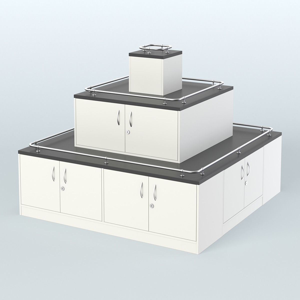 Островок-пирамида с ящиками и ограничителями полок для торговых центров №2-ХО Белый и Черный