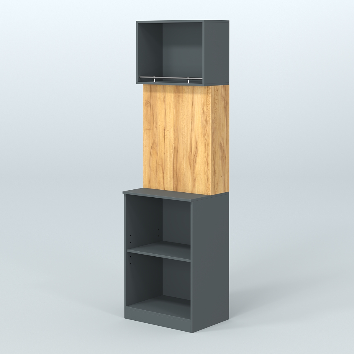 Специализи- рованный узкий стеллаж из ДСП под врезные краны для магазина разливного пива и рыбы BEER&FISH-СПД-01-600 Темно-Серый  + Дуб Золотистый