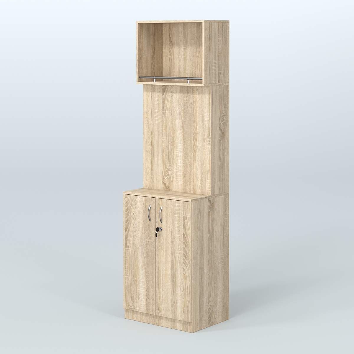 Специализи- рованный стеллаж из ДСП под врезные краны с распашными дверьми в магазин разливного пива и рыбы BEER&FISH-СПД-02-600 Дуб сонома