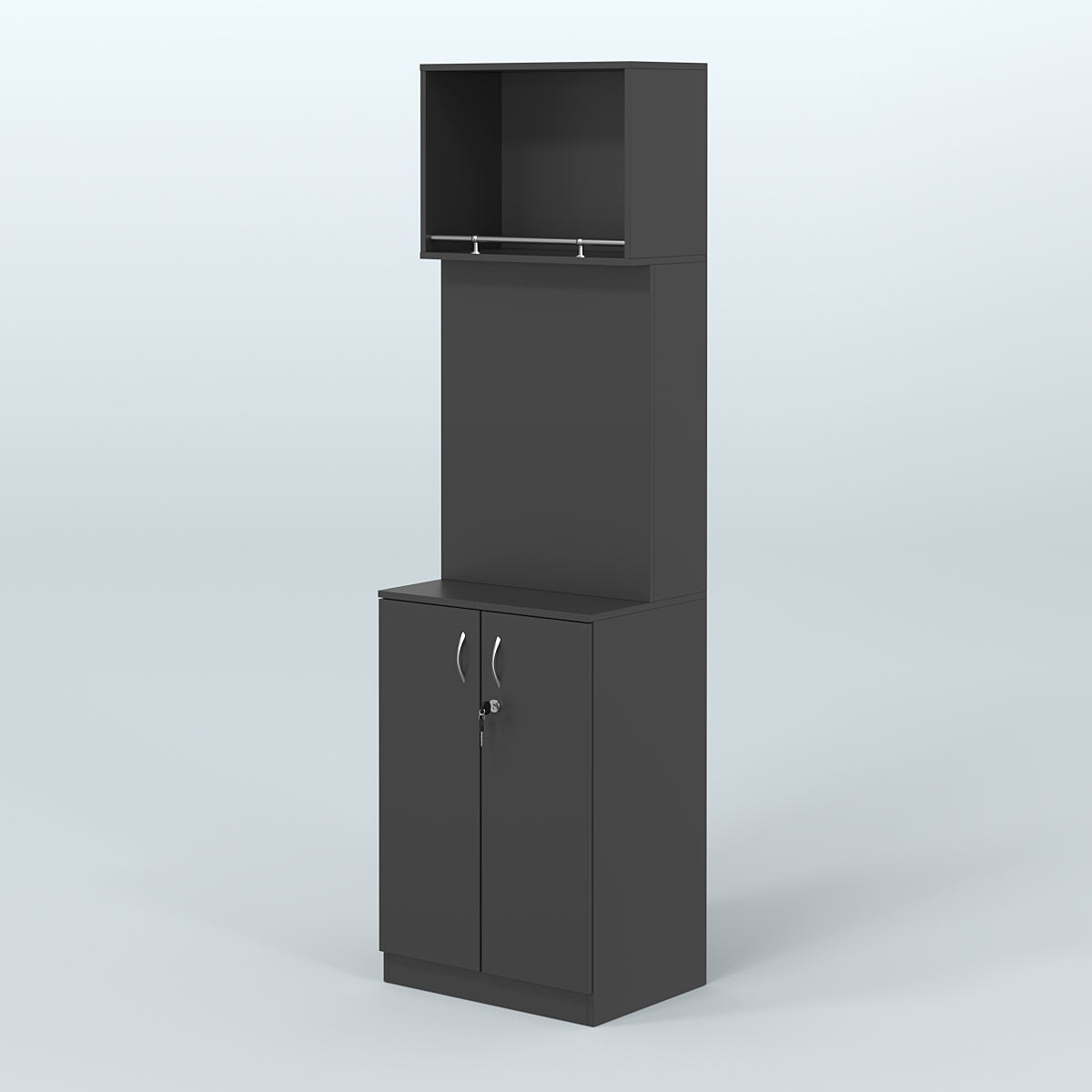 Специализи- рованный стеллаж из ДСП под врезные краны с распашными дверьми в магазин разливного пива и рыбы BEER&FISH-СПД-02-600 Черный