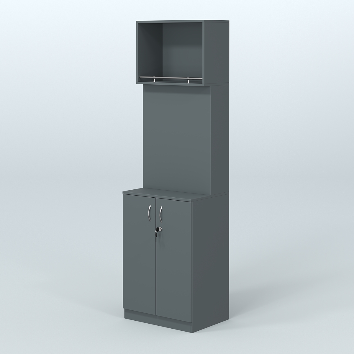 Специализи- рованный стеллаж из ДСП под врезные краны с распашными дверьми в магазин разливного пива и рыбы BEER&FISH-СПД-02-600 Темно-Серый