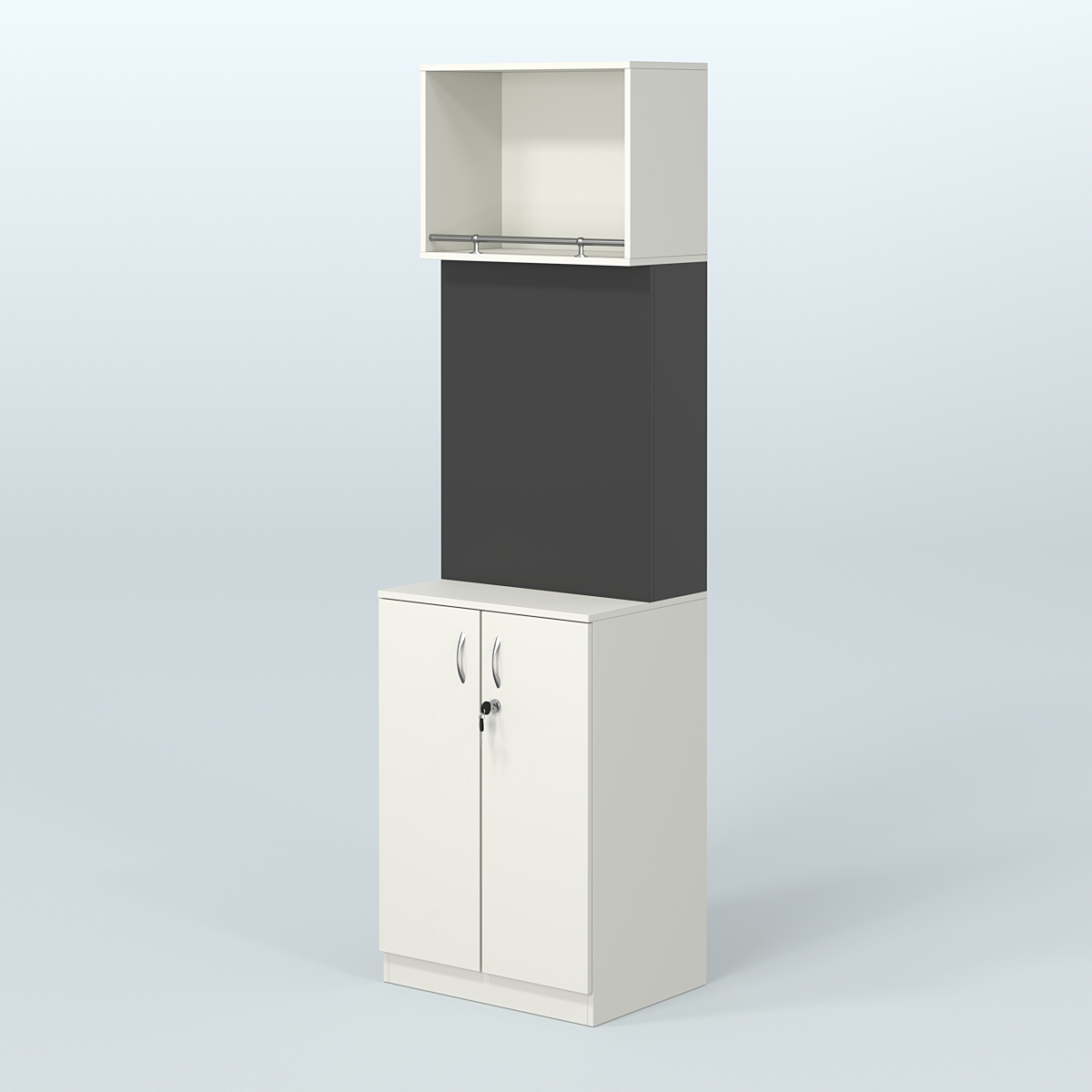 Специализи- рованный стеллаж из ДСП под врезные краны с распашными дверьми в магазин разливного пива и рыбы BEER&FISH-СПД-02-600 Белый и Черный