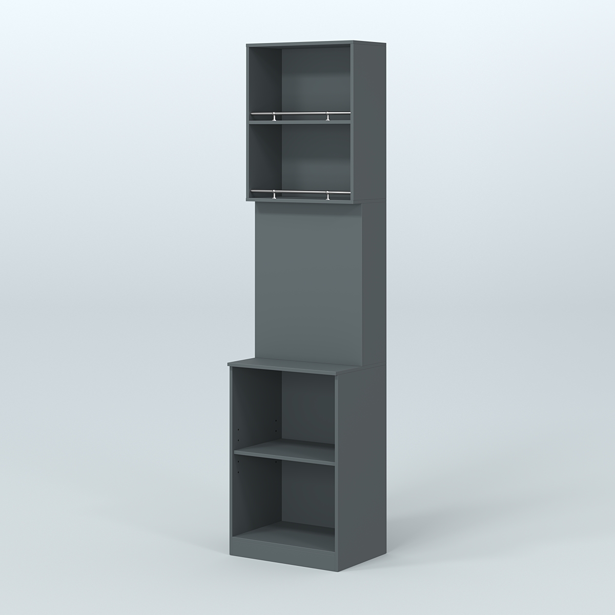 Специализи- рованный стеллаж из ДСП под врезные краны с высокой антресолью для магазина разливного пива и рыбы BEER&FISH-СПД-03-600 Темно-Серый