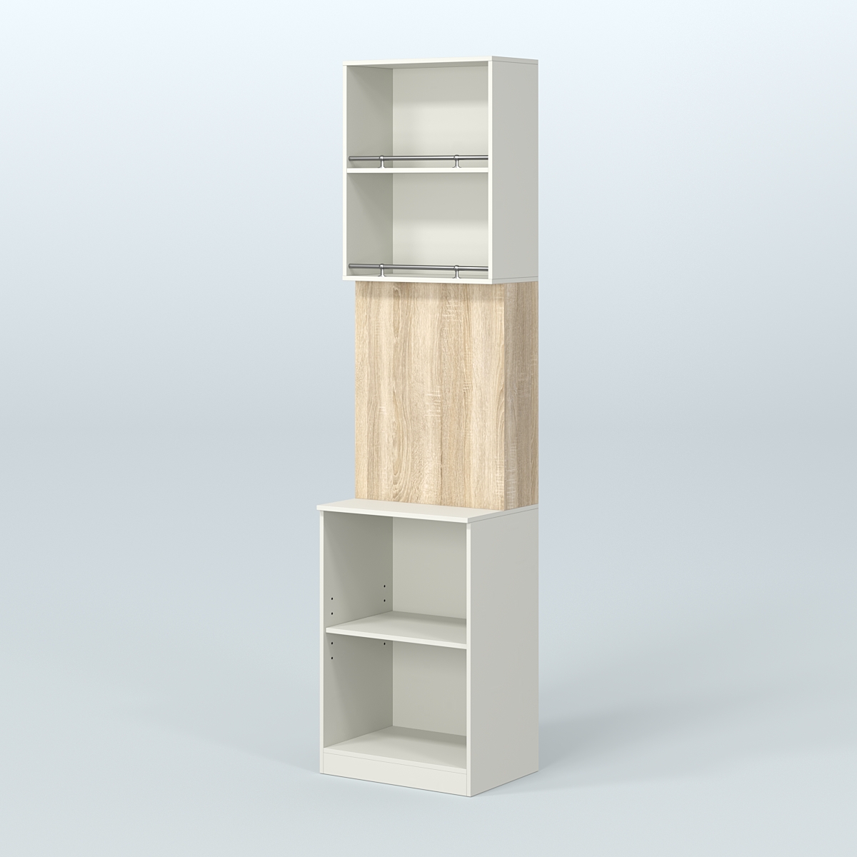 Специализи- рованный стеллаж из ДСП под врезные краны с высокой антресолью для магазина разливного пива и рыбы BEER&FISH-СПД-03-600 Белый + Дуб Сонома