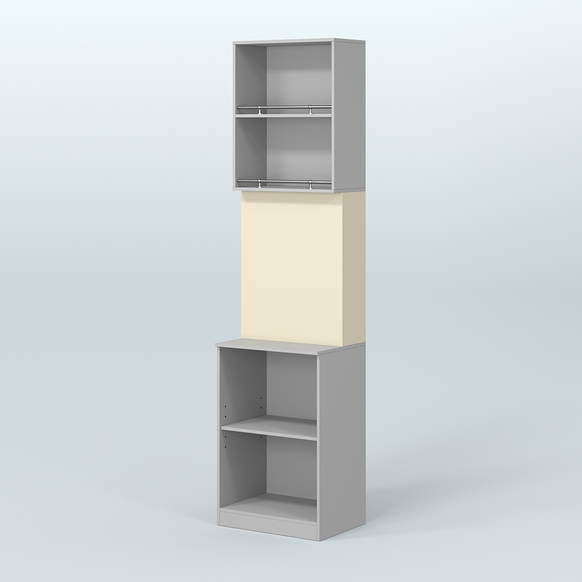 Специализи- рованный стеллаж из ДСП под врезные краны с высокой антресолью для магазина разливного пива и рыбы BEER&FISH-СПД-03-600 Серый + Крем Вайс